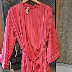 Auden Coral Satin Robe with White Trim
